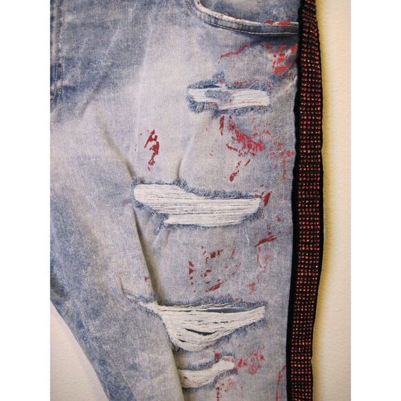 Jordan‎ Craig Legacy Edition Mens Distressed Denim Shorts Red Splatter size 44 - Picture 11 of 13